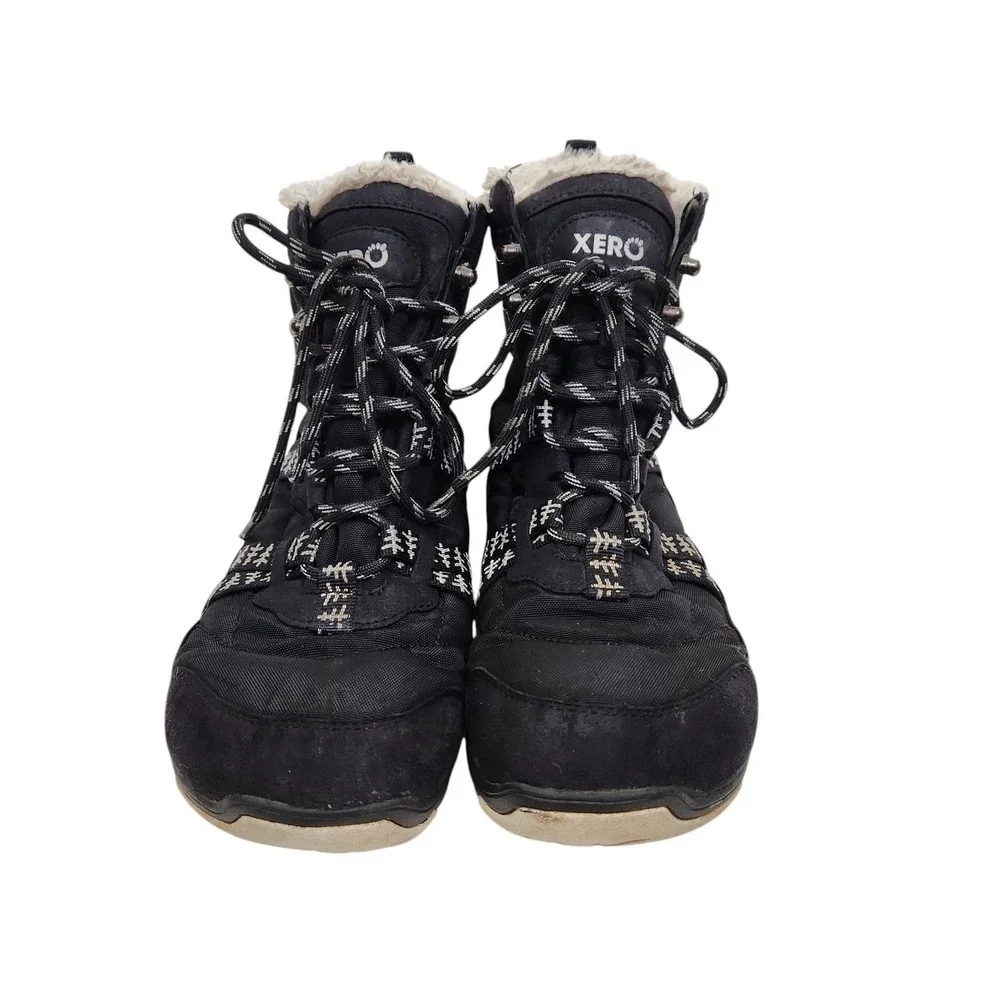 XERO SHOES Alpine Boots Womens 10.5 41 Black Waterproof Snow Winter Faux Fur